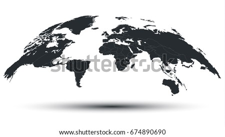 Trendy Detailed Globe Map in Black Isolated on White Background with Shadow. 3D Vector Illustration Trendy Detailed Globe Map in Black Isolated on White Background with Shadow. 3D Vector Illustration
