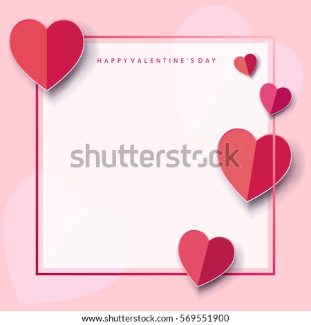 Romantic poster frame decoration with hearts and frame for Happy Valentines Day greeting card or Wedding invitation. Vector pink border template. Love, e-card, banner, Origami Cut paper red heart Romantic poster frame decoration with hearts and frame for Happy Valentines Day greeting card or Wedding invitation. Vector pink border template. Love, e-card, banner, Origami Cut paper red heart