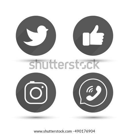 Flat designed vector icons of hipster camera, like hand symbol, thumbs up, bird and phone for social media, interfaces, websites vector illustration Flat designed vector icons of hipster camera, like hand symbol, thumbs up, bird and phone for social media, interfaces, websites vector illustration
