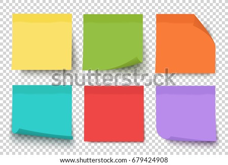 Multicolor notes isolated on transparent background (post it). Colored sticky note set. Vector realistic illustration. Sticky note collection with curled corners and shadows. Multicolor notes isolated on transparent background (post it). Colored sticky note set. Vector realistic illustration. Sticky note collection with curled corners and shadows.