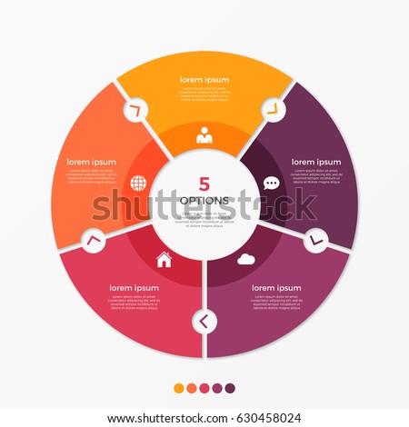 Circle chart infographic template with 5 options for presentations, advertising, layouts, annual reports. Vector illustration. Circle chart infographic template with 5 options for presentations, advertising, layouts, annual reports. Vector illustration.
