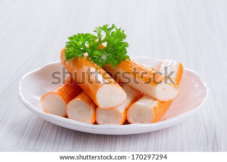 of fried crab claws crabstick surimi crab sticks with lettuce