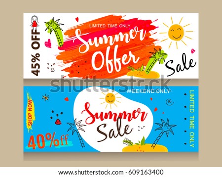 A Set of Website Header or Banner design for Summer Offer, Discount, Sale etc. with colorful Line Art based background. A Set of Website Header or Banner design for Summer Offer, Discount, Sale etc. with colorful Line Art based background.