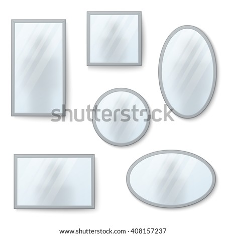 Vector realistic mirrors set with blurry reflection. Mirror frames or mirror decor interior vector illustration - stock vector Vector realistic mirrors set with blurry reflection. Mirror frames or mirror decor interior vector illustration - stock vector
