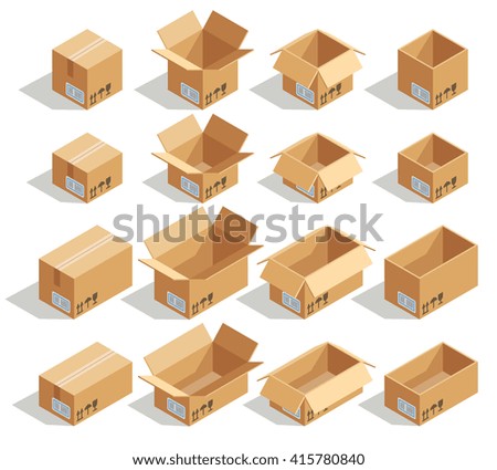 Vector isometric cardboard boxes. Box cardboard, box package, box packaging, box icon, box isolated illustration - stock vector Vector isometric cardboard boxes. Box cardboard, box package, box packaging, box icon, box isolated illustration - stock vector