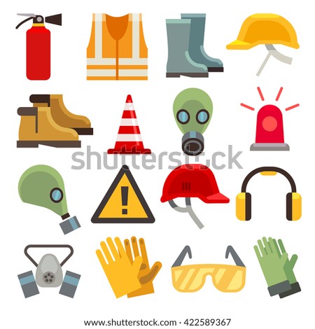 Safety work flat vector icons set. - stock vector Safety work flat vector icons set. - stock vector
