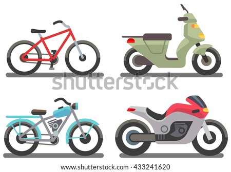 Bike and motorbike vector illustration. Set of ride transport bike and motorbike - stock vector Bike and motorbike vector illustration. Set of ride transport bike and motorbike - stock vector
