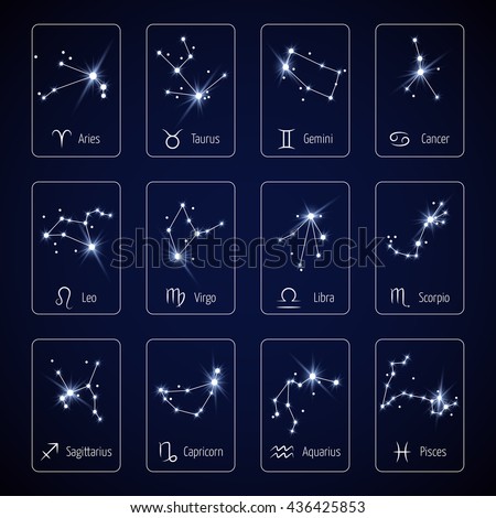 Zodiac sign all horoscope constellation stars for mobile application vector template. Constellation for horoscope and zodiac constellation virgo leo and libra illustration - stock vector Zodiac sign all horoscope constellation stars for mobile application vector template. Constellation for horoscope and zodiac constellation virgo leo and libra illustration - stock vector