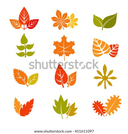 Multicolor autumn leaves flat vector icons. Fall feuille leaf collection. Set of autumn leaves, illustration maple leaf - stock vector Multicolor autumn leaves flat vector icons. Fall feuille leaf collection. Set of autumn leaves, illustration maple leaf - stock vector