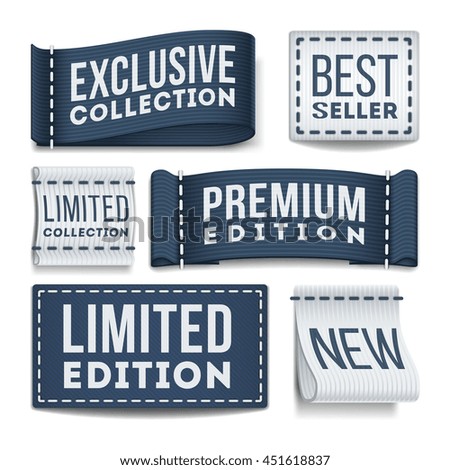 Clothing labels vector set. Tag label for clothing, illustration of sewn label - stock vector Clothing labels vector set. Tag label for clothing, illustration of sewn label - stock vector