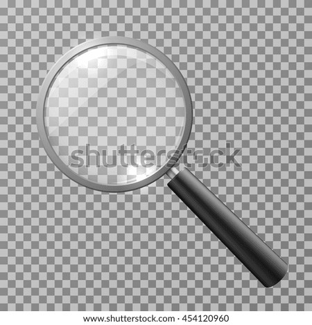 Realistic magnifying glass isolated on checkered background vector illustration. Magnifying glass object for zoom and tool with lens for magnifying - stock vector Realistic magnifying glass isolated on checkered background vector illustration. Magnifying glass object for zoom and tool with lens for magnifying - stock vector