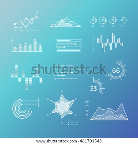 Thin line vector graphs, charts and diagrams with flat elements. Outline diagram, graphs and charts in linear style, infographic for business presentation illustration - stock vector Thin line vector graphs, charts and diagrams with flat elements. Outline diagram, graphs and charts in linear style, infographic for business presentation illustration - stock vector