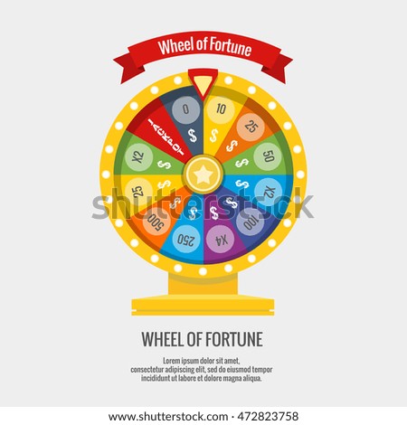 Fortune spinning wheel in flat vector style. Gambling concept, win jackpot in casino illustration Fortune spinning wheel in flat vector style. Gambling concept, win jackpot in casino illustration