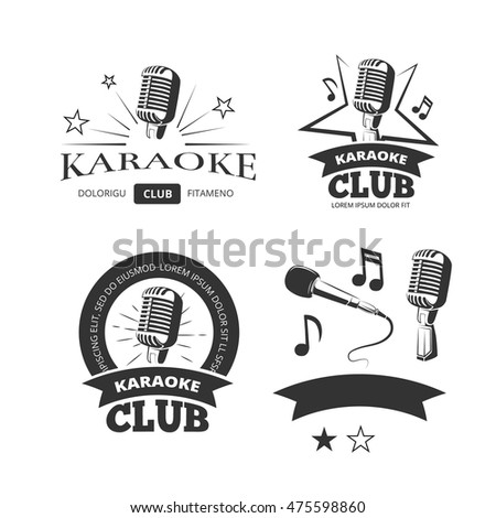 Vintage karaoke vocal party vector labels badges emblems. Logos template for karaoke club illustration Vintage karaoke vocal party vector labels badges emblems. Logos template for karaoke club illustration