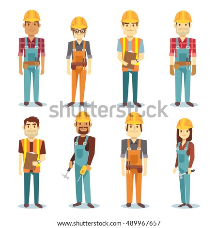 Builder contractor man and female worker vector people character set. Worker male and professional engineer illustration Builder contractor man and female worker vector people character set. Worker male and professional engineer illustration