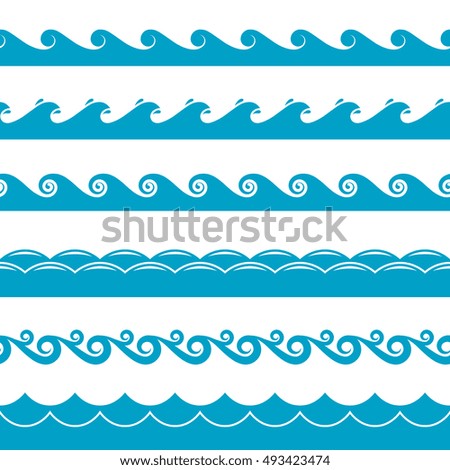 Water waves vector symbols set. Ocean or sea blue wave illustration Water waves vector symbols set. Ocean or sea blue wave illustration