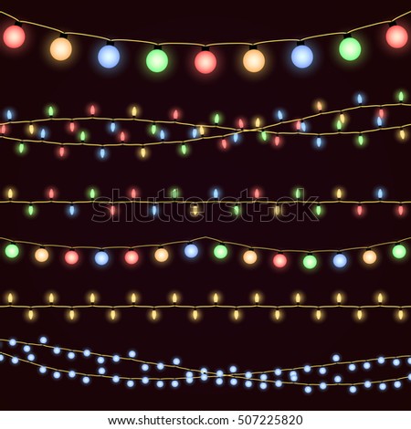 Festive christmas garland lights, fairy xmas vector decor. Decoration for christmas holiday and new year illustration Festive christmas garland lights, fairy xmas vector decor. Decoration for christmas holiday and new year illustration