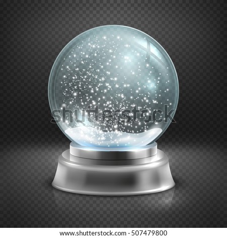 Christmas snow globe isolated on transparent checkered background vector illustration. Winter in glass ball, crystal dome with snowflake Christmas snow globe isolated on transparent checkered background vector illustration. Winter in glass ball, crystal dome with snowflake