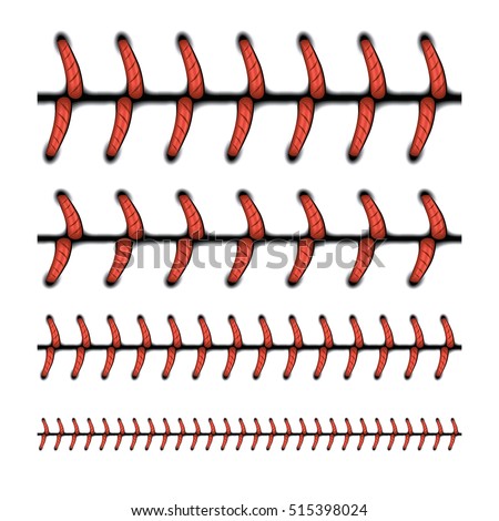 Baseball stitching lace, sports ball laces vector set. Seam baseball ball, seam of red thread illustration Baseball stitching lace, sports ball laces vector set. Seam baseball ball, seam of red thread illustration