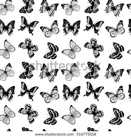Vector seamless pattern with butterflies. Background with black butterflies, illustration of silhouette butterfly Vector seamless pattern with butterflies. Background with black butterflies, illustration of silhouette butterfly