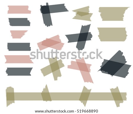 Scotch, adhesive tape pieces isolated on white vector set Scotch, adhesive tape pieces isolated on white vector set