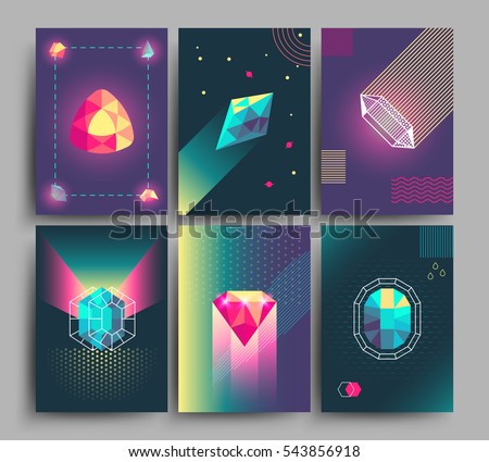 Retro trendy vector hipster posters, 3d card with crystals, abstract geometric shapes Retro trendy vector hipster posters, 3d card with crystals, abstract geometric shapes