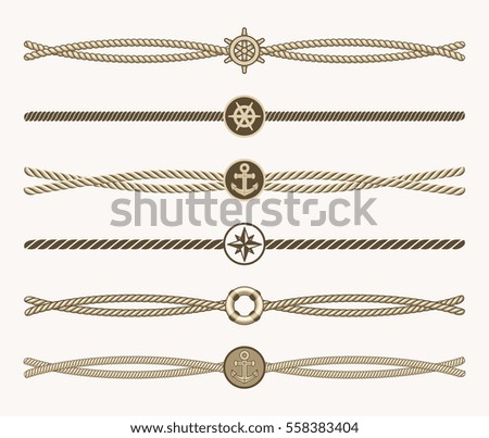 Nautical vintage rope vector dividers. Design of border frame illustration. Nautical vintage rope vector dividers. Design of border frame illustration.