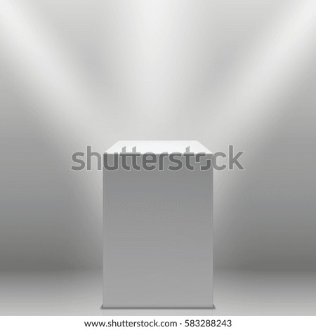 Museum pedestal, white empty 3d podium and spotlights vector illustration Museum pedestal, white empty 3d podium and spotlights vector illustration