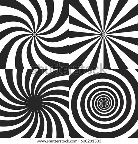 Psychedelic spiral with radial rays, twirl, twisted comic effect, vortex backgrounds - vector set Psychedelic spiral with radial rays, twirl, twisted comic effect, vortex backgrounds - vector set