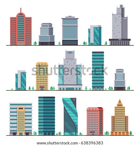 Buildings and modern city houses flat vector icons Buildings and modern city houses flat vector icons