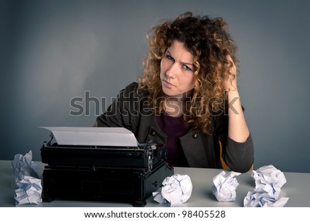 typewriter writing woman desperate young girl shutterstock