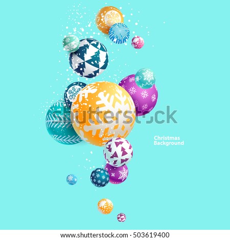 3d multicolored Christmas balls. New year background.