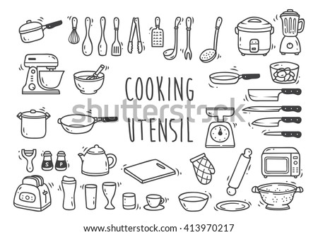 Set of kitchen utensil doodle - stock vector Set of kitchen utensil doodle - stock vector