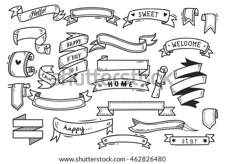 set of banner doodle isolated on white background set of banner doodle isolated on white background
