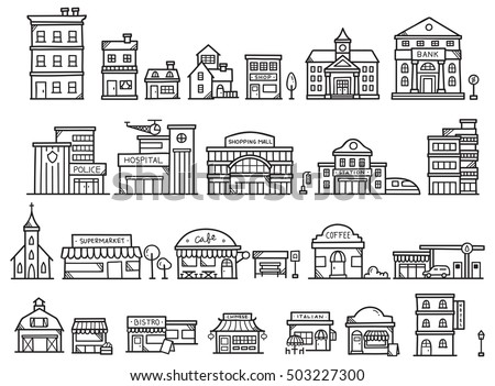 Set of cute building doodle Set of cute building doodle