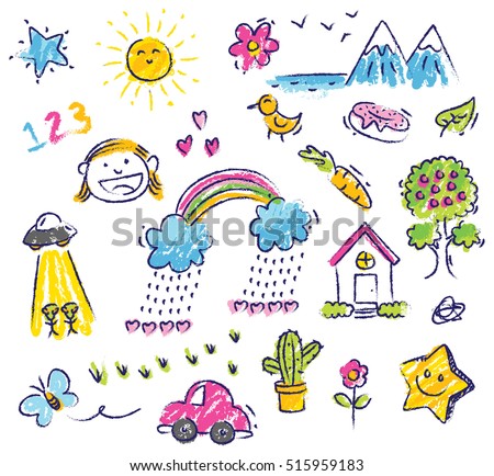 cute kid drawing isolated on white background