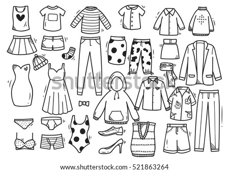 Hand drawn clothing doodle set isolated on white background Hand drawn clothing doodle set isolated on white background