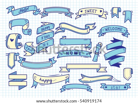 Set of banner doodle on paper background Set of banner doodle on paper background