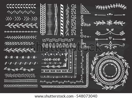Set of floral hand drawn border on chalkboard background Set of floral hand drawn border on chalkboard background