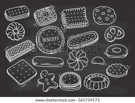 Set of biscuit doodle on chalkboard background Set of biscuit doodle on chalkboard background