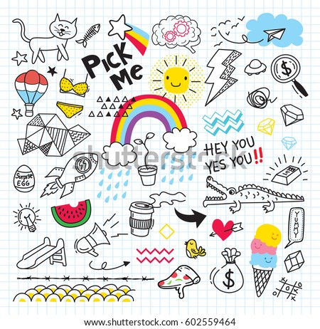 Set of colorful doodle on paper background Set of colorful doodle on paper background