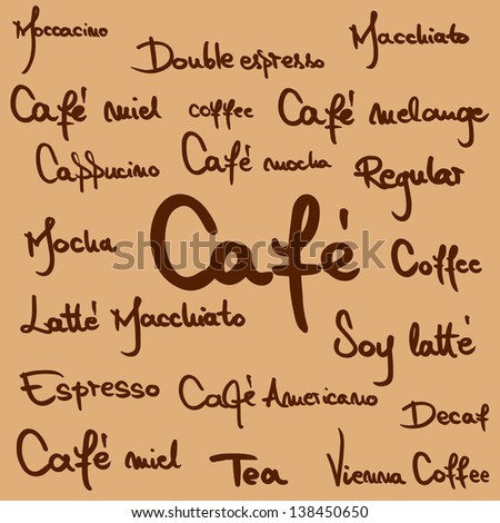 stock vector hand written coffee names for menus blackboards and advertisements 138450650
