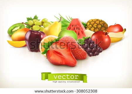 Harvest juicy fruit and berries, vector illustration isolated on white - stock vector Harvest juicy fruit and berries, vector illustration isolated on white - stock vector