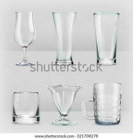 Set of transparent glasses goblets, vector icon - stock vector Set of transparent glasses goblets, vector icon - stock vector