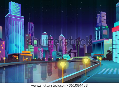 Night city, vector illustration low poly style - stock vector Night city, vector illustration low poly style - stock vector