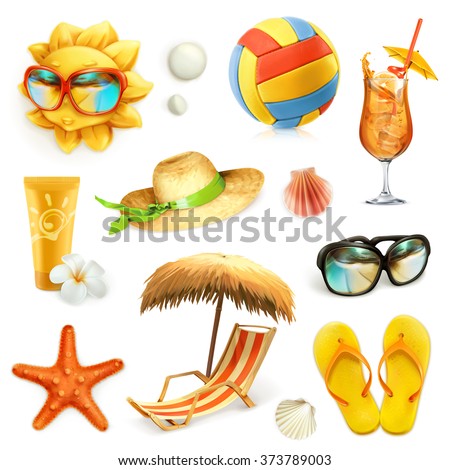 Summer beach, set of vector icons - stock vector Summer beach, set of vector icons - stock vector