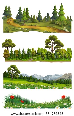 Nature landscape, vector set - stock vector Nature landscape, vector set - stock vector