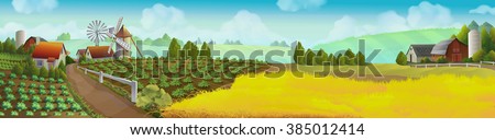 Farm, panorama landscape, vector background - stock vector Farm, panorama landscape, vector background - stock vector