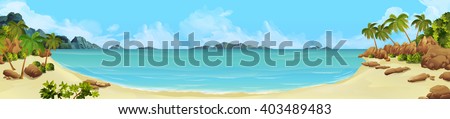 Sea panorama. Bay, tropical beach. Vector background - stock vector Sea panorama. Bay, tropical beach. Vector background - stock vector