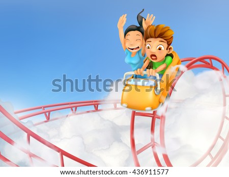 Roller coaster in the clouds, vector background - stock vector Roller coaster in the clouds, vector background - stock vector